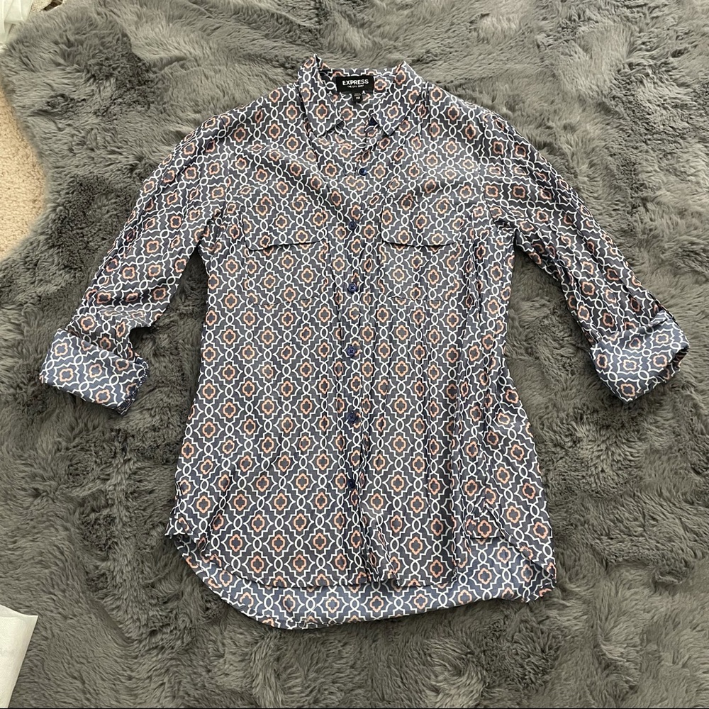 Express Geometric Print Button Down City Shirt